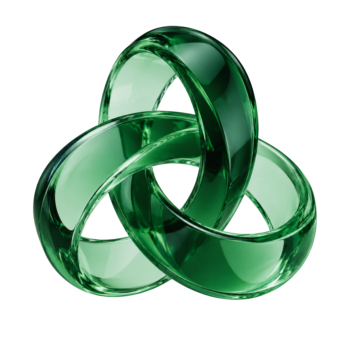 Forma tridimensional de vidrio verde entrelazado